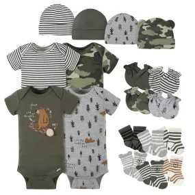 18-Piece Baby Boys Bear Onesies Bodysuit, Mitten, Cap, & Sock Set