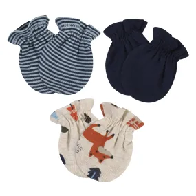 3-Pack Baby Boys Fox No Scratch Mittens