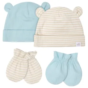 4-Piece Baby Boys Desert Cactus Caps & Mittens Set