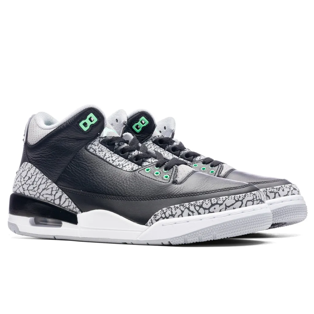 Air Jordan 3 Retro 'Green Glow' - Black/Green Glow/Wolf Grey