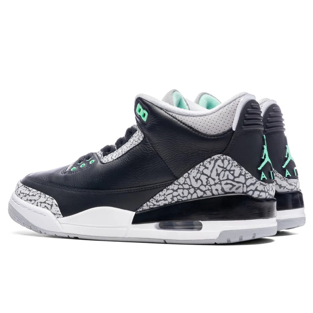 Air Jordan 3 Retro 'Green Glow' - Black/Green Glow/Wolf Grey