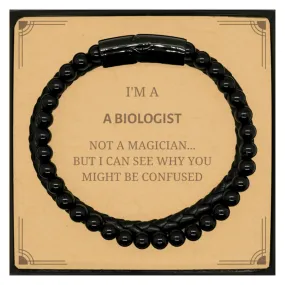 Badass Biologist Gifts, I'm Biologist not a magician, Sarcastic Stone Leather Bracelets for Biologist Birthday Christmas for  Me