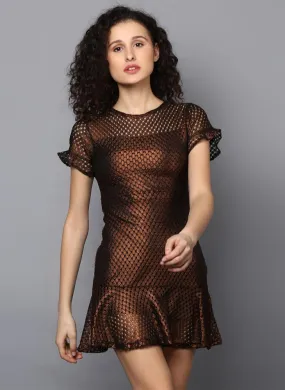 Bronze Mesh Dress with Frill Detail