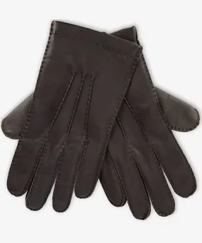 Dents Mens Brown 3 Points leather and cashmere touchscreen gloves