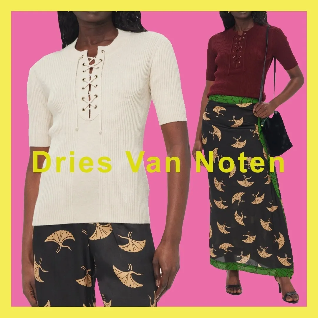 Dries Van Noten  |Casual Style Wool Rib V-Neck Plain Short Sleeves