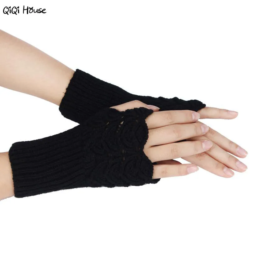 Fingerless Gloves Women Hollow Out Brief Warm Knitted Gloves Women Luvas Feminina Luvas De Inverno#A11 SM6