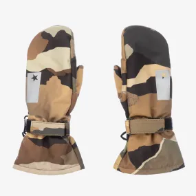 Green Camouflage Print Ski Mittens