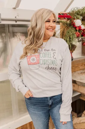 I Run On Coffee & Christmas Cheer Graphic Top- Grey