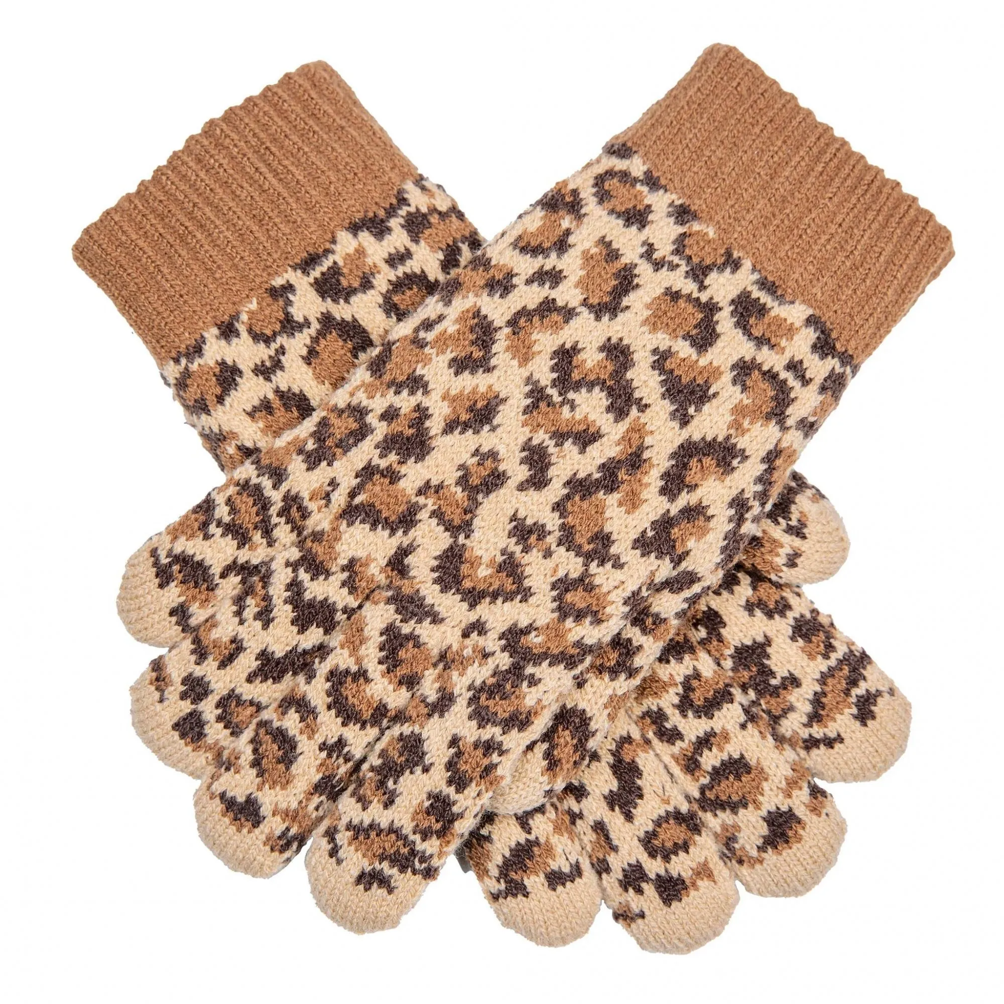 Jacquard Knitted Gloves with Leopard Print Pattern