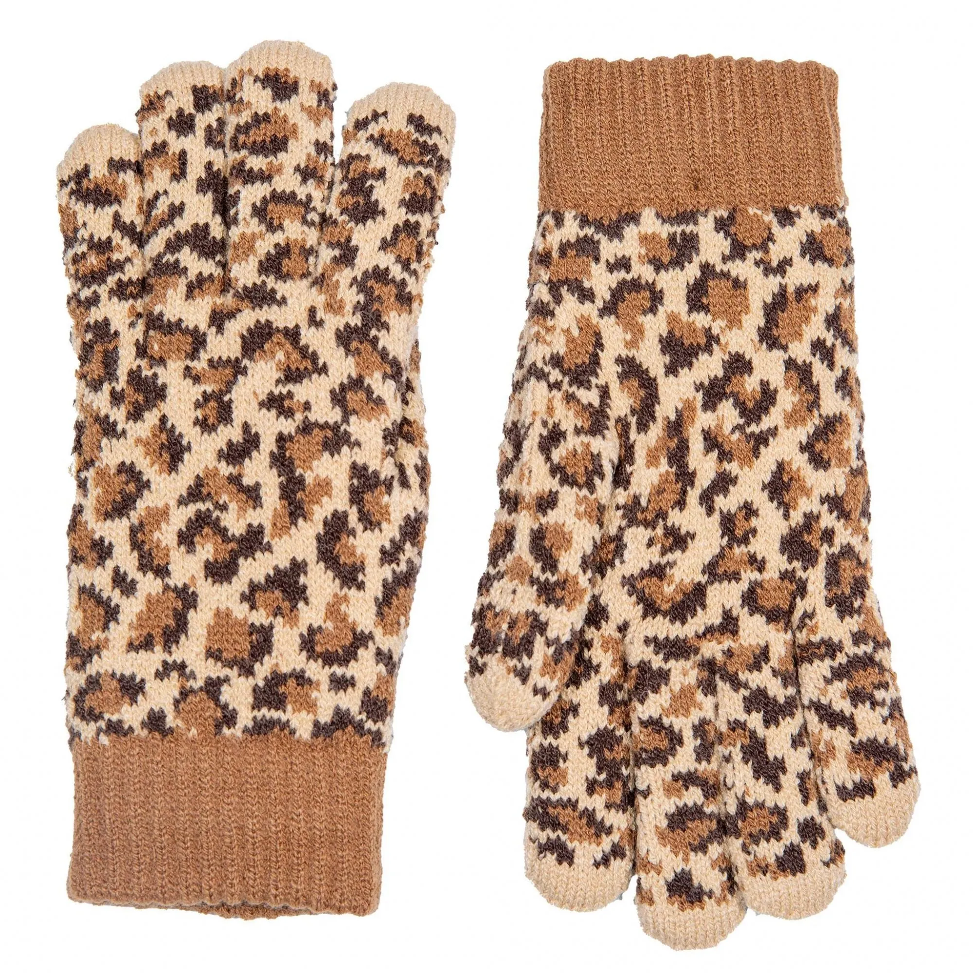 Jacquard Knitted Gloves with Leopard Print Pattern