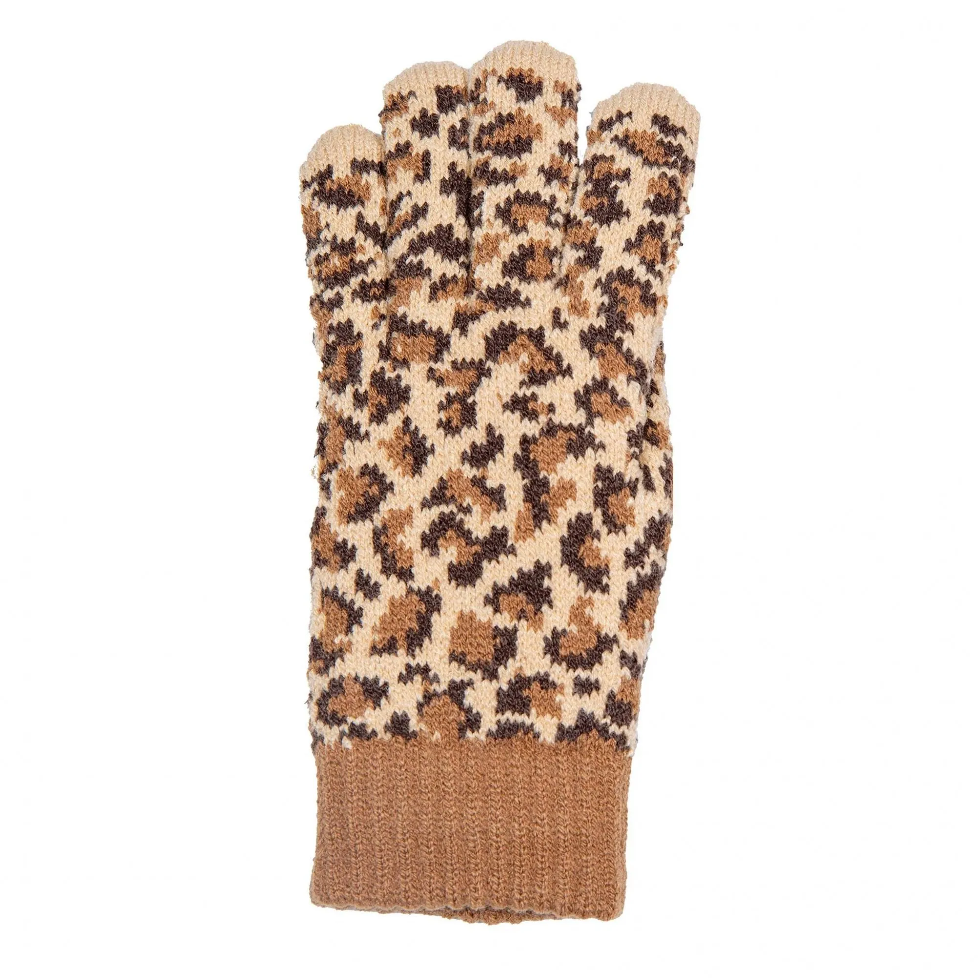 Jacquard Knitted Gloves with Leopard Print Pattern