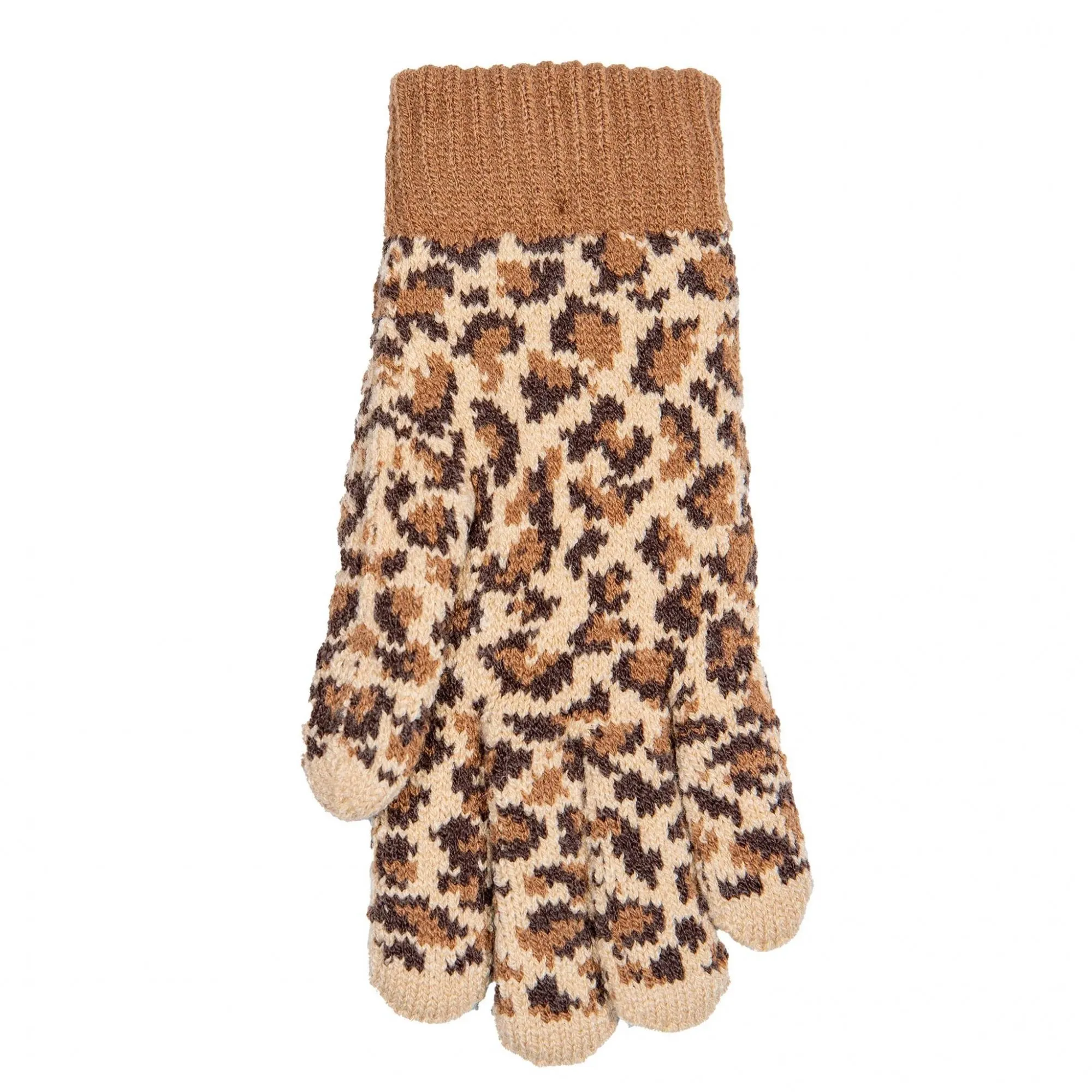 Jacquard Knitted Gloves with Leopard Print Pattern