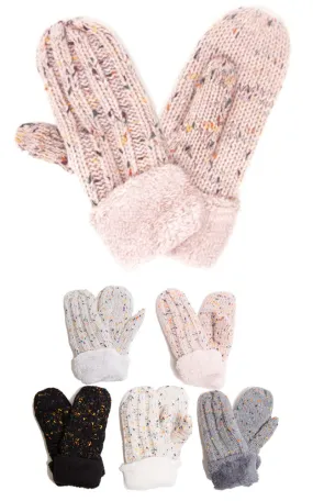 JG830 Classic Cable Knit Confetti Mittens w/Fleece Cuffs 12prs Pack