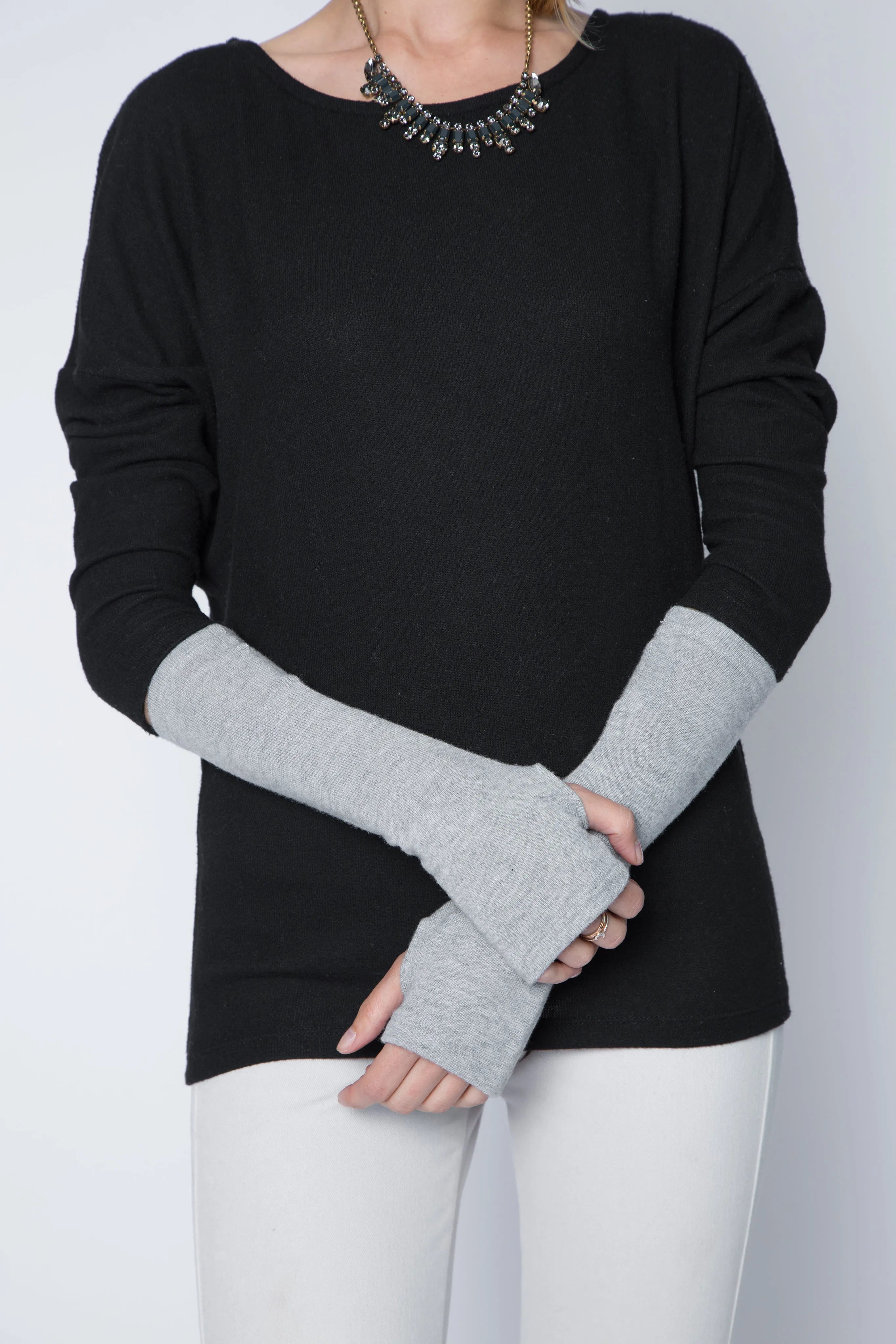 Long Fingerless Gloves in Single Layer Soft Jersey