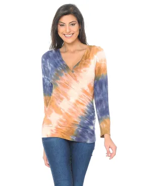 Long Sleeve Tan Tie Dye Wrap Top