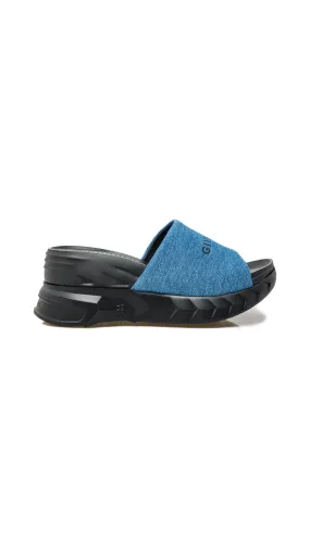 Marshmallow Wedge Sandal in Rubber and Denim - Black/Blue