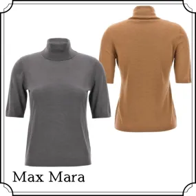 MaxMara  |Casual Style Wool Plain Short Sleeves Party Style High-Neck