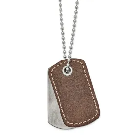 Men's Stainless Steel & Brown Leather 2 Piece Dog Tag Necklace, 22 In