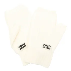 MIU MIU Ribbed Logo-Patch Fingerless Gloves - Bianco