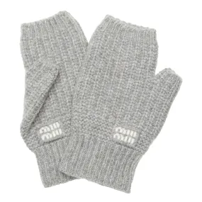 MIU MIU Ribbed Logo-Patch Fingerless Gloves - Grigio