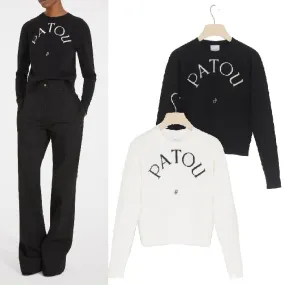 PATOU  |Casual Style Wool Plain Office Style Logo V-neck & Crew neck